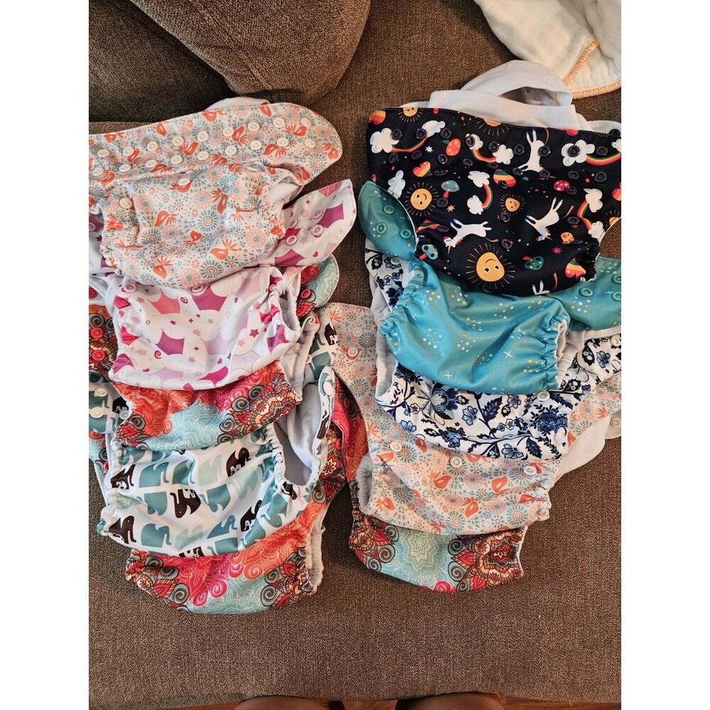 10 Mama Koala Cloth Diaper Lot Girl Bright (No Inserts) Pocket Shells